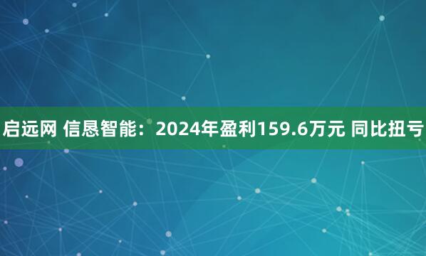 启远网 信恳智能:2024年盈利159.6万元 同比扭亏