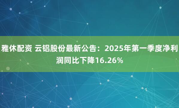 雅休配资 云铝股份最新公告：2025年第一季度净利润同比下降16.26%